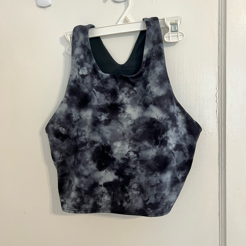 Athleta razorback athletic cropped tank top - blue & white tie dye